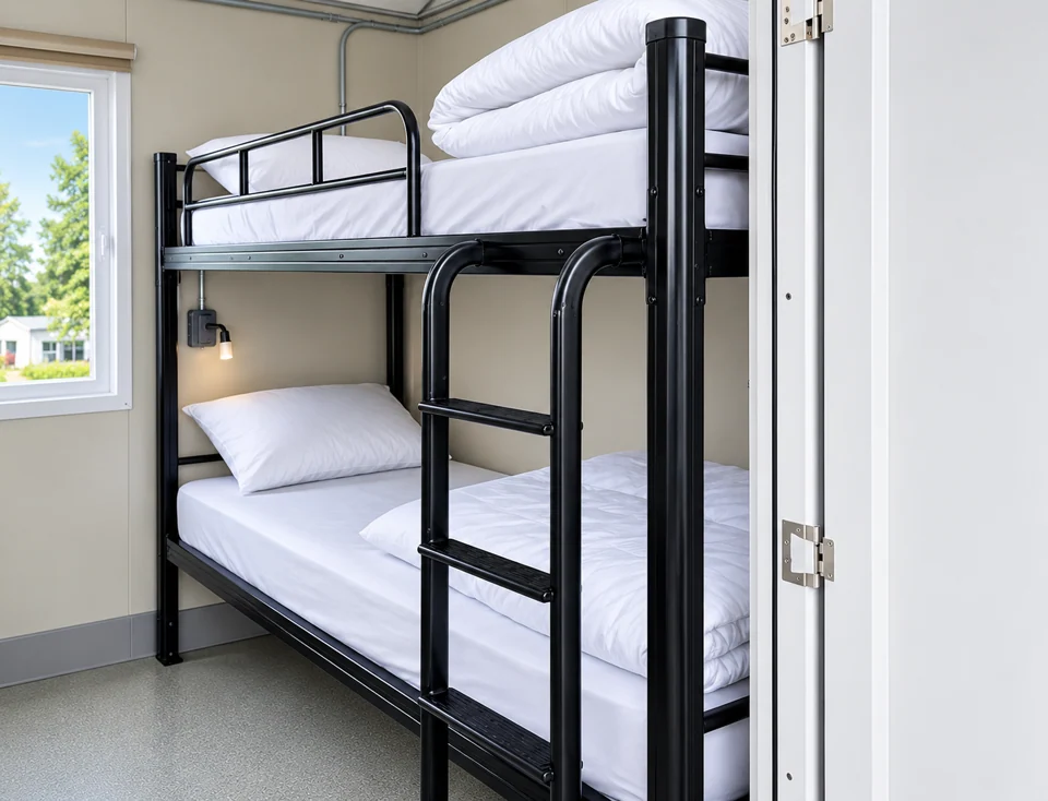 Bunk-bed room inside a contractor accommodation unit