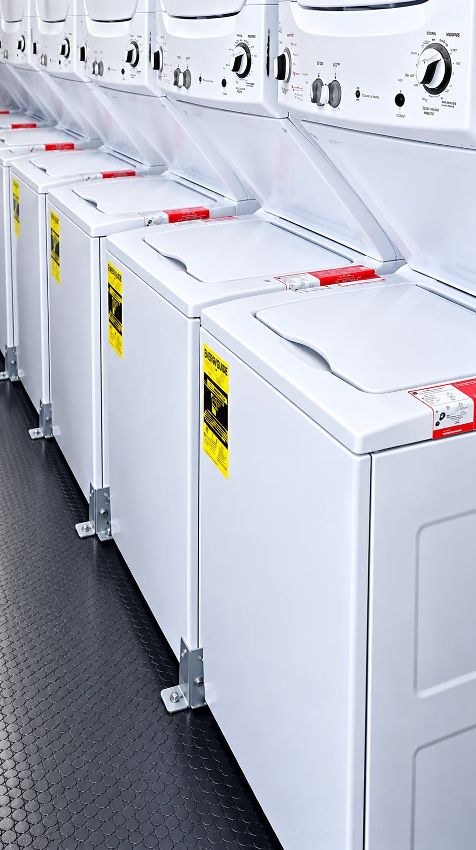 Stacked washers and dryers inside a mobile laundry facility